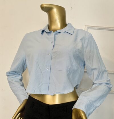 Blue Cropped Long Sleeve Top - Image 1