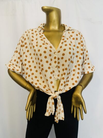 IMG_4490 Brown Poker Dot Wrap Top - Image 1